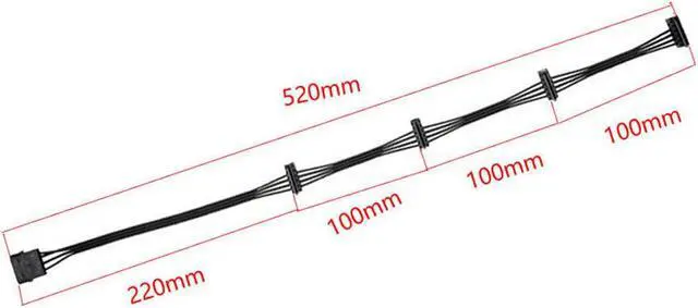 Alt view image 2 of 7 - 20 inch Molex 4-pin Male to 4 x SATA 15-pin 90-Degree Power Splitter Internal Cable for HDD,SSD ,DVD-ROM ,Black