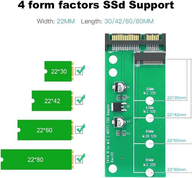 Alt view image 4 of 6 - NGFF M.2 to SATA3 Adapter Card,SATA III 6Gbps to M2 SSD Converter Adapter Card Compatible with 2230/2242/2260/2280mm B-key & B+M Key SATA Bus M2 SSD