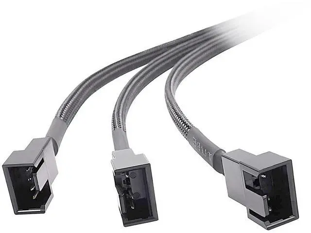 Alt view image 2 of 7 - PWM Fan 4 Pin to 3Pin/4Pin Power Splitter Cable, Motherboard CPU SYS Fan Header to 3 Ports Internal Power Hub-Sleeved Black,10 inches,