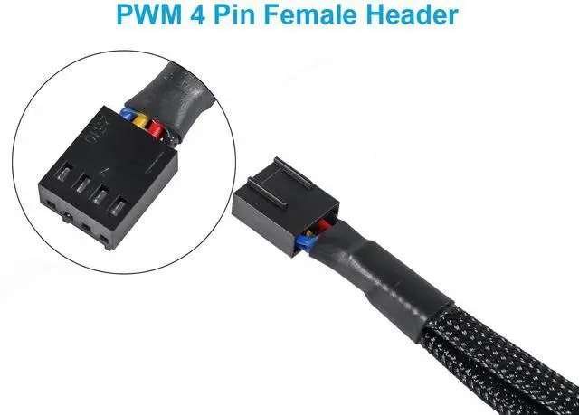 Alt view image 3 of 7 - Black Net Jacket Sleeved 1 to 2 PWM Fan 4-pin Power Splitter Cable, Motherboard CPU SYS Fan Header to 2 Ports Internal Power Hub-Sleeved Black,10 inches,3-Pack