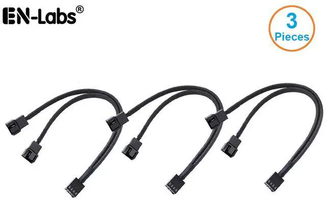 Main image of Black Net Jacket Sleeved 1 to 2 PWM Fan 4-pin Power Splitter Cable, Motherboard CPU SYS Fan Header to 2 Ports Internal Power Hub-Sleeved Black,10 inches,3-Pack