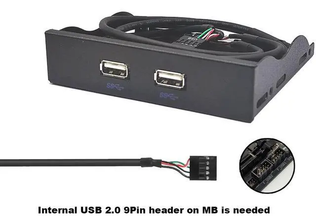 Alt view image 5 of 5 - 3.5" Front Panel USB 2.0 Hub, Internal USB 9/10Pin to 2 Ports USB 2.0 Female Splitter Adapter with Floppy Bay Bracket ,2Ft