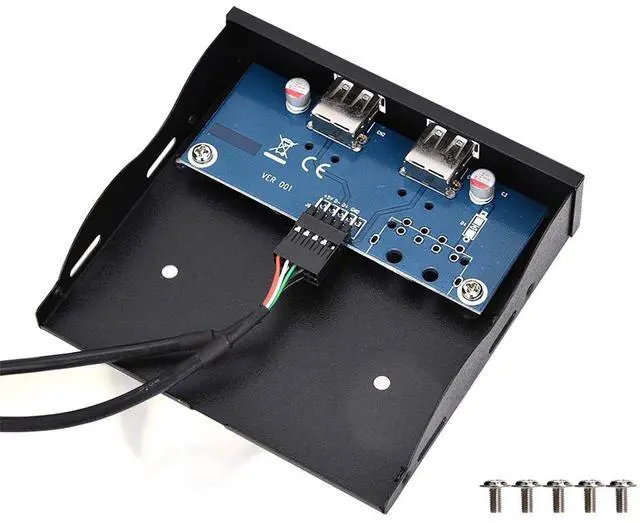 Alt view image 4 of 5 - 3.5" Front Panel USB 2.0 Hub, Internal USB 9/10Pin to 2 Ports USB 2.0 Female Splitter Adapter with Floppy Bay Bracket ,2Ft