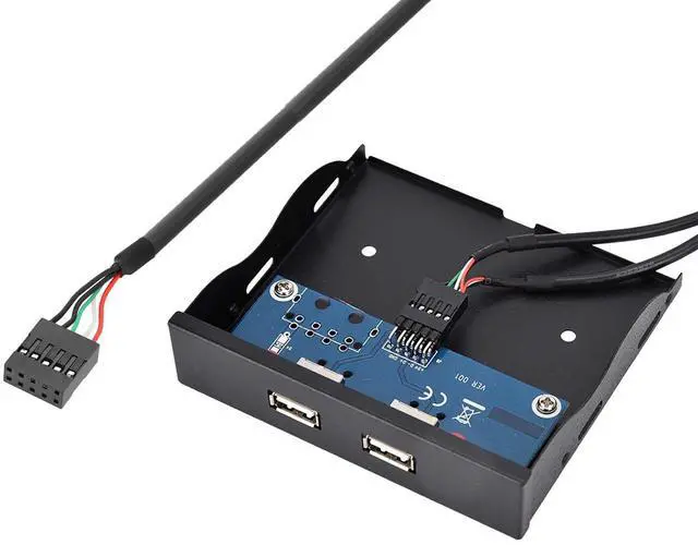 Alt view image 3 of 5 - 3.5" Front Panel USB 2.0 Hub, Internal USB 9/10Pin to 2 Ports USB 2.0 Female Splitter Adapter with Floppy Bay Bracket ,2Ft