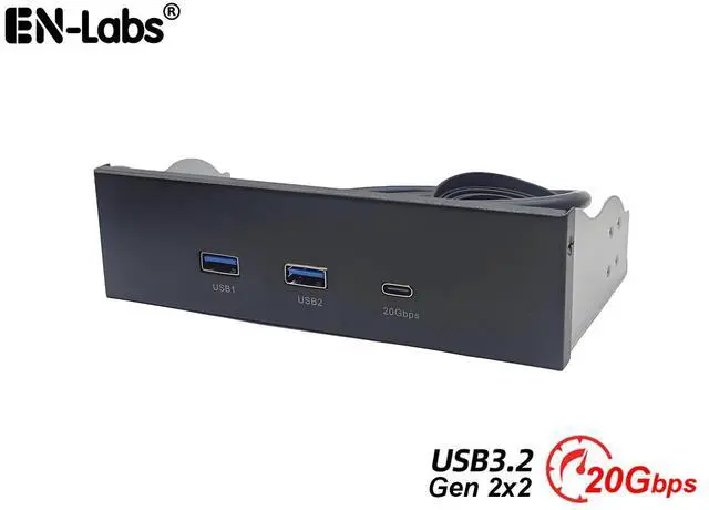 Main image of 5.25 Inch USB-C Front Panel Hub of 20Gbps USB 3.2 Gen 2x2 Type-C and 2x USB 3.0 Ports, Motherboard USB 20-Pin & USB 3.2 Type-E Headers Required, Fits 5.25" PC Computer Case - 2ft Cable Length