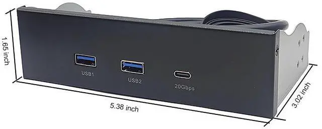 Alt view image 2 of 7 - 5.25 Inch USB-C Front Panel Hub of 20Gbps USB 3.2 Gen 2x2 Type-C and 2x USB 3.0 Ports, Motherboard USB 20-Pin & USB 3.2 Type-E Headers Required, Fits 5.25" PC Computer Case - 2ft Cable Length