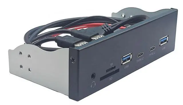 Alt view image 2 of 7 - 5.25" Front Panel USB 3.2 Gen1 5Gbps Hub - 2x Type C & 2 x USB-A ,USB 3.0 SD/Micro SD/TF Internal Card Reader with 4-Pole 3.5mm HD-Audio for Optical Drive Bay