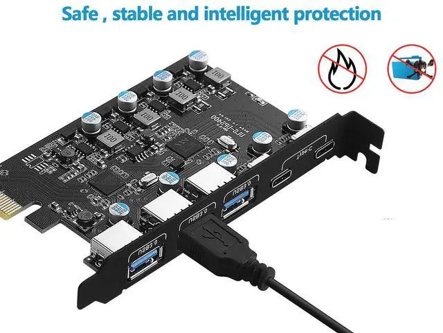 Alt view image 3 of 7 - PCIe to 5 Port USB 3.0 (2X Type-C - 3X USB-A) Expansion Card,PCI Express X1 to USB 3.2 Gen1 5Gbps Hub Add on Card,Support Windows 10/8/7/XP and MAC OS 10.8.2 Above