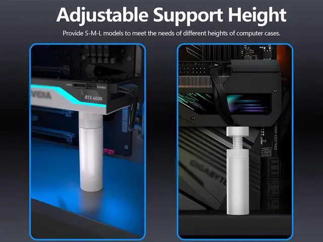 Alt view image 6 of 7 - GPU Support Bracket Holder,Anti-Bending Magnetic GPU Brace for Video Card,Adjustable Height Vertical GPU Sag Mount for ATX/M-ATX/Mini-ATX Iron Case ,2.91"-4.72" Height Adjustable, White