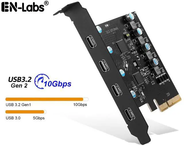 Main image of PCIe 3.0/4.0 to 10Gbps USB 3.2 Gen2 Expansion Card,4-Ports USB Type-C  to PCI Express x4 PC Internal USB Hub for Windows 10/8/7 Linux and MAC OS 10.8.2 above with Full-Profile Slot Cover
