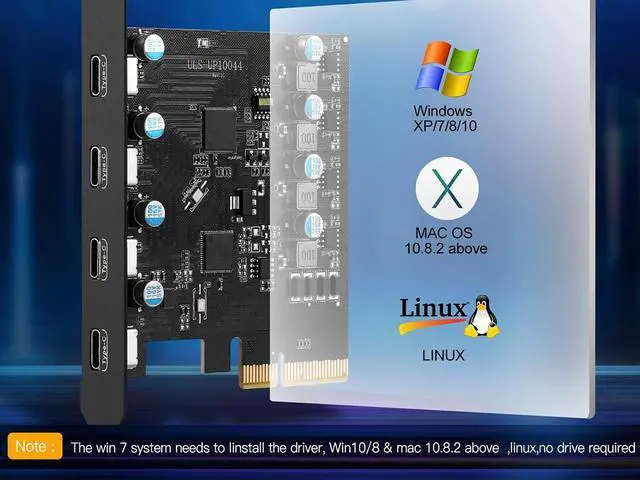 Alt view image 6 of 7 - PCIe 3.0/4.0 to 10Gbps USB 3.2 Gen2 Expansion Card,4-Ports USB Type-C  to PCI Express x4 PC Internal USB Hub for Windows 10/8/7 Linux and MAC OS 10.8.2 above with Full-Profile Slot Cover