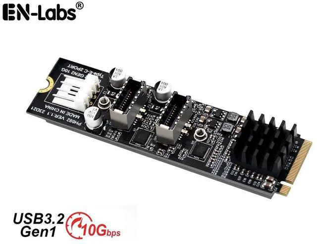 Main image of M.2 M-key NVMe PCIe to 2 Ports 10Gbps USB 3.2 Type-E internal Headers Expansion Card, M.2 Slot to Dual USB 3.1 20Pin Hub Adapter Riser Card for USB-C Front Panel and Rear Panel Cable