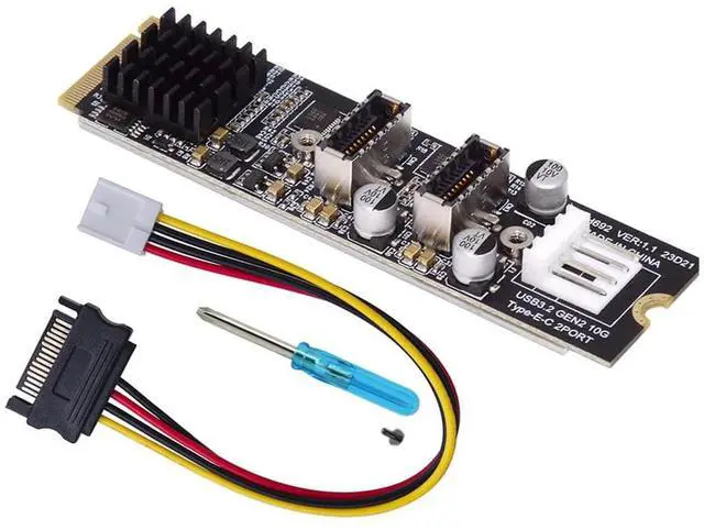 Alt view image 2 of 7 - M.2 M-key NVMe PCIe to 2 Ports 10Gbps USB 3.2 Type-E internal Headers Expansion Card, M.2 Slot to Dual USB 3.1 20Pin Hub Adapter Riser Card for USB-C Front Panel and Rear Panel Cable
