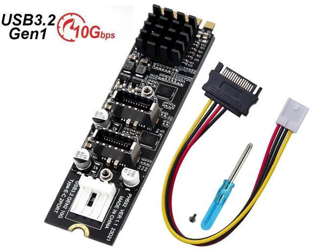 Alt view image 3 of 7 - M.2 M-key NVMe PCIe to 2 Ports 10Gbps USB 3.2 Type-E internal Headers Expansion Card, M.2 Slot to Dual USB 3.1 20Pin Hub Adapter Riser Card for USB-C Front Panel and Rear Panel Cable