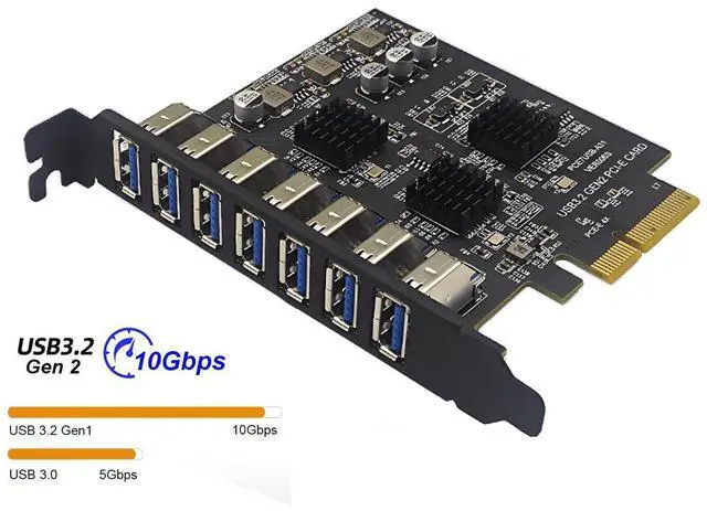 Alt view image 2 of 7 - PCIe 3.0/4.0 to 10Gbps USB 3.2 Gen2 Expansion Card,7-Ports USB Type-A to PCI Express x4 PC Internal USB Hub for Windows 10/11/2003 and Linux with Full-Profile PCI Slot Cover