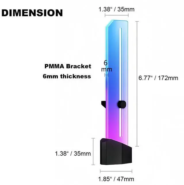 Alt view image 4 of 7 - ARGB GPU Brace , 5V 3 Pin RGB GPU Stand Holder, Anti Sag GPU Bracket, Graphics Card Support 1.38" to 6.77" Height Adjustable with Magnetic Bottom for Computer,6mm Acrylic