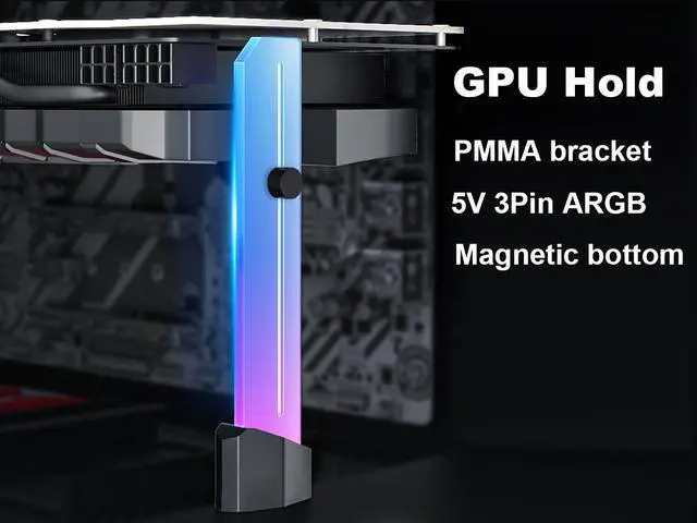 Alt view image 7 of 7 - ARGB GPU Brace , 5V 3 Pin RGB GPU Stand Holder, Anti Sag GPU Bracket, Graphics Card Support 1.38" to 6.77" Height Adjustable with Magnetic Bottom for Computer,6mm Acrylic