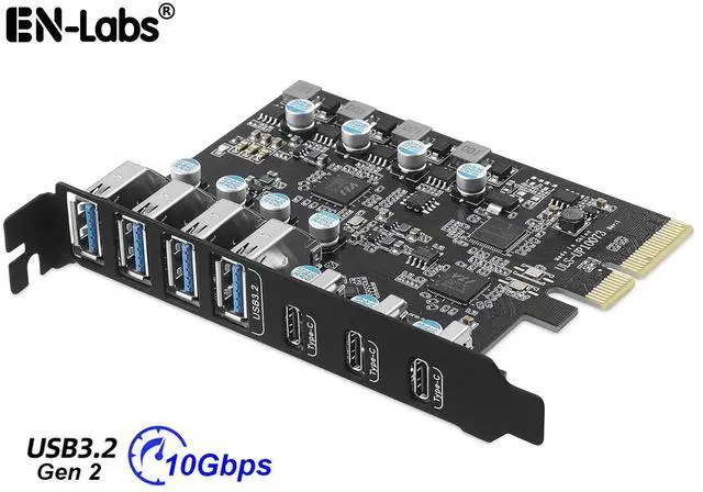 Main image of PCIe 3.0/4.0 to 10Gbps USB 3.2 Gen2 Expansion Card,7-Ports (4 USB Type-A and 3 Type-C Ports) to PCI Express x4 PC USB Hub for Win10/8/7 Linux & MAC OS 10.8.2 above with Full-Profile Slot Cover