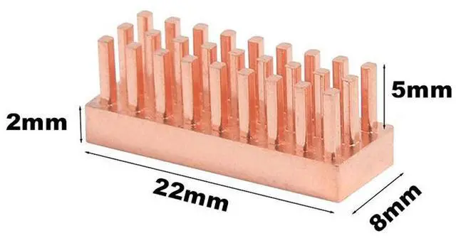 Alt view image 6 of 6 - Copper Heatsink 22x8x7mm with 2.0 W/mK Thermal Adhesive Tape Heat Sink for Motherboard ,Memory, IC Chipset Cooling Radiator - Pack of 8