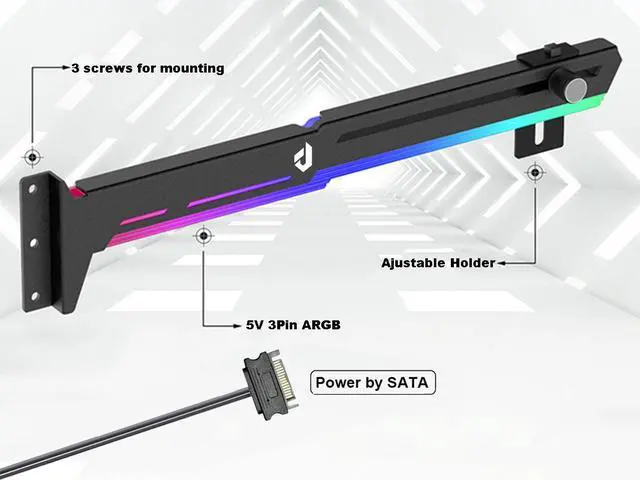 Alt view image 4 of 7 - Graphics Card GPU Brace Support Video Card Sag Holder/Holster Bracket with 5V ARGB Strip,Built in SATA Powered ARGB Automatic Controller ,Length and Height Adjustable, Mounting by 3 PCI,Black