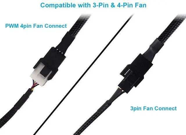 Alt view image 6 of 7 - PWM Fan Splitter Cable,Black Sleeved 4pin PWM 2-Fan Power Y Power Cable, Motherboard 4-Pin Fan Header 1 to 2 Converter Adapter - 10.6",3 Packs