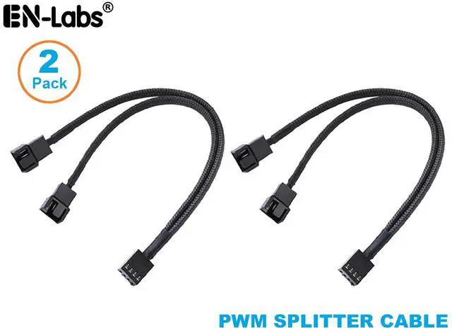 Main image of PWM Fan Splitter Cable, PMW 4pin Header 1 to 2 Converter, Black Sleeved Dual Case Fan Power Y Adapter Cord, 10.6 inch,2 Pack