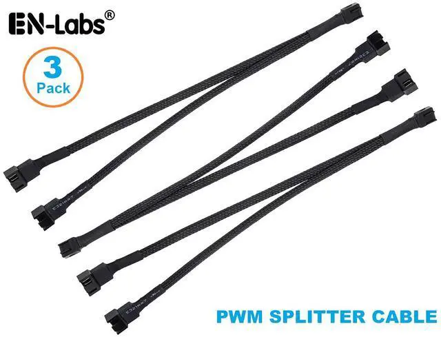 Main image of PWM Fan Splitter Cable,Black Sleeved 4pin PWM 2-Fan Power Y Power Cable, Motherboard 4-Pin Fan Header 1 to 2 Converter Adapter - 10.6",3 Packs