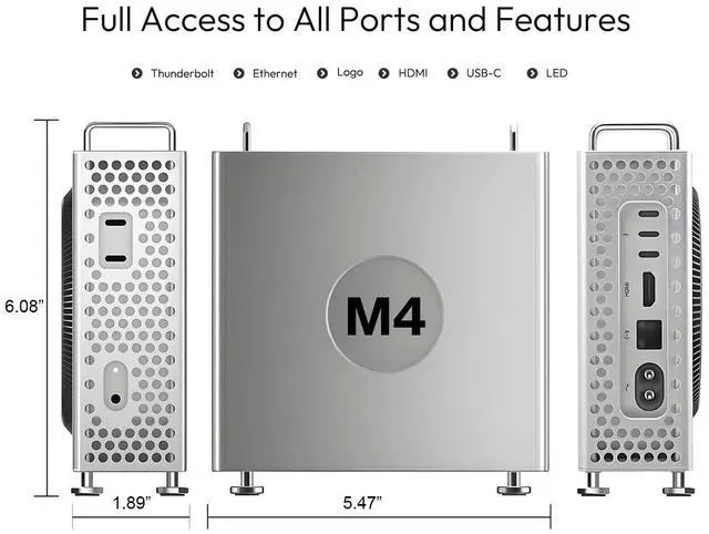 Alt view image 6 of 7 - Aluminum Chassis Stand Case for 2024 Mac Mini M4/M4 Pro,Portable Shockproof Protective Desktop Enclosure Holder for Mac mini M4 Full Port Access,Silver