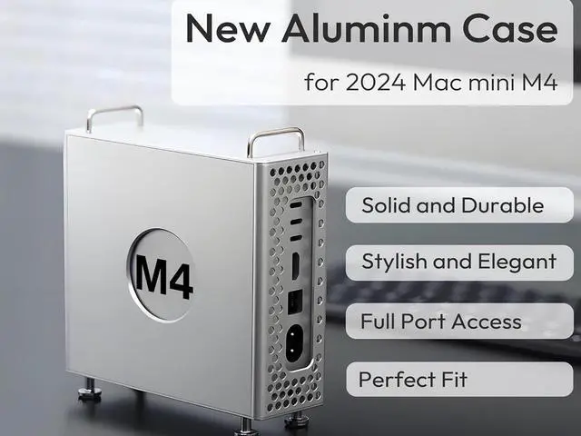 Alt view image 2 of 7 - Aluminum Chassis Stand Case for 2024 Mac Mini M4/M4 Pro,Portable Shockproof Protective Desktop Enclosure Holder for Mac mini M4 Full Port Access,Silver