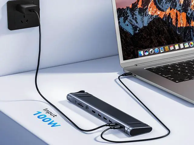 Alt view image 4 of 7 - 9-in-1 Portable Folding Laptop Stand and USB-C Docking Station with 4K HDMI, Gigabit Ethernet,SD/TF Card Reader,3.5mm Audio / Mic ,100W PD and 3x USB 3.0 5Gbps Hub Multiport Adapter