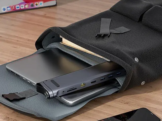 Alt view image 5 of 7 - 9-in-1 Portable Folding Laptop Stand and USB-C Docking Station with 4K HDMI, Gigabit Ethernet,SD/TF Card Reader,3.5mm Audio / Mic ,100W PD and 3x USB 3.0 5Gbps Hub Multiport Adapter