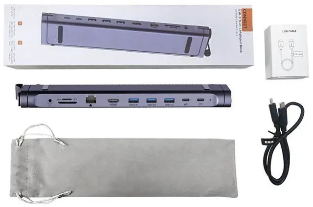 Alt view image 7 of 7 - 9-in-1 Portable Folding Laptop Stand and USB-C Docking Station with 4K HDMI, Gigabit Ethernet,SD/TF Card Reader,3.5mm Audio / Mic ,100W PD and 3x USB 3.0 5Gbps Hub Multiport Adapter