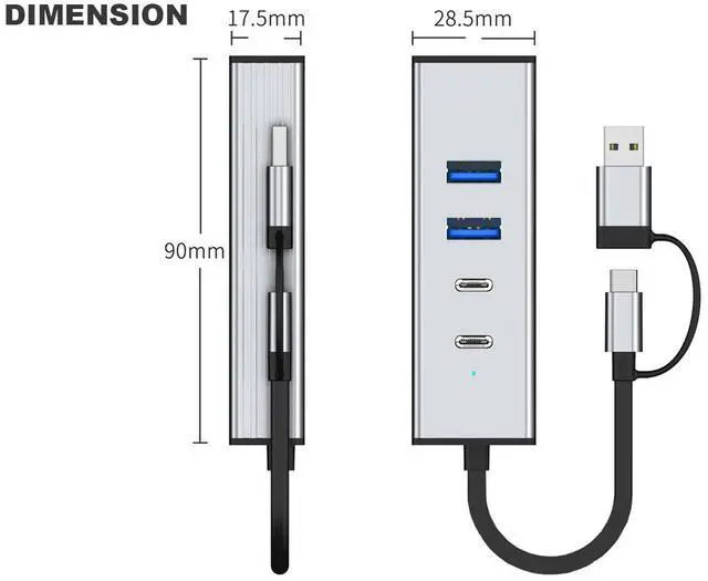 Alt view image 5 of 7 - USB C Hub 10Gbps, 4 Ports USB 3.2 HUB with 2 USB-C and 2 USB-A 3.2 Data Ports,Aluminum USB 3.2 Splitter and Extender for Laptop, PC, Mac, Flash Drive, Printer, Camera