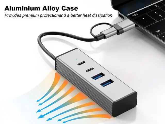 Alt view image 4 of 7 - USB C Hub 10Gbps, 4 Ports USB 3.2 HUB with 2 USB-C and 2 USB-A 3.2 Data Ports,Aluminum USB 3.2 Splitter and Extender for Laptop, PC, Mac, Flash Drive, Printer, Camera