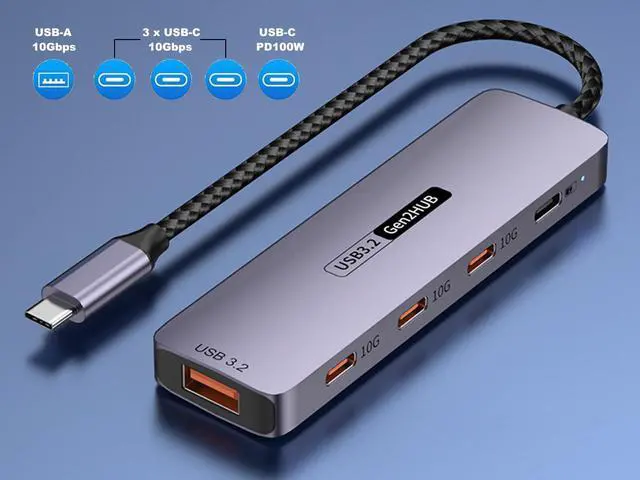 Alt view image 2 of 7 - USB C Hub 10Gbps with 100W PD,4 Ports USB 3.2 Docking Station with 3 USB-C,USB-A and Type-C PD Charging Port for MacBookr, iPad , iPhone, Surface, Laptops,PC ,HDD ,Flash Drive, Printer, Camera etc