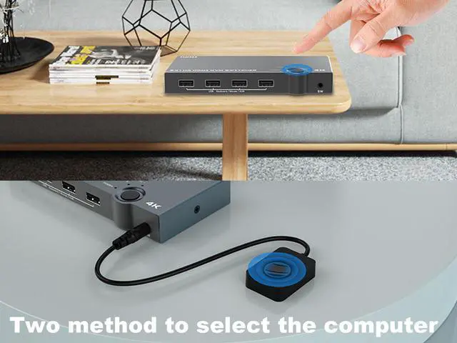 Alt view image 6 of 7 - 2-Port HDMI USB KVM Switch 4K@60Hz,HDMI Switcher 1 Monitor and 4 USB 2.0 Ports for 2 Computers Sharing Monitor Keyboard Mouse Hard Drives with Desktop Controller and Cable Kits