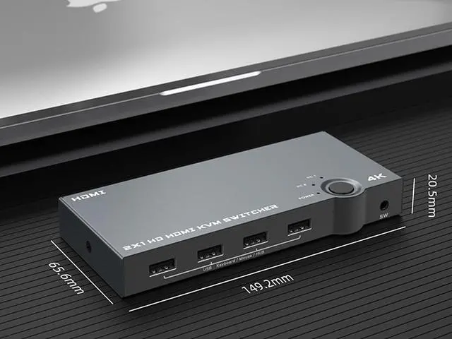 Alt view image 5 of 7 - 2-Port HDMI USB KVM Switch 4K@60Hz,HDMI Switcher 1 Monitor and 4 USB 2.0 Ports for 2 Computers Sharing Monitor Keyboard Mouse Hard Drives with Desktop Controller and Cable Kits