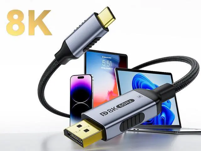 Alt view image 4 of 7 - Bidirectional USB C to DisplayPort 1.4 Cable 8K@60Hz DP to USB-C or USB-C to DP Reversible Thunderbolt 3/4 Compatible Video Adapter Cable - 4K@240Hz,HDR Support - 3.3FT