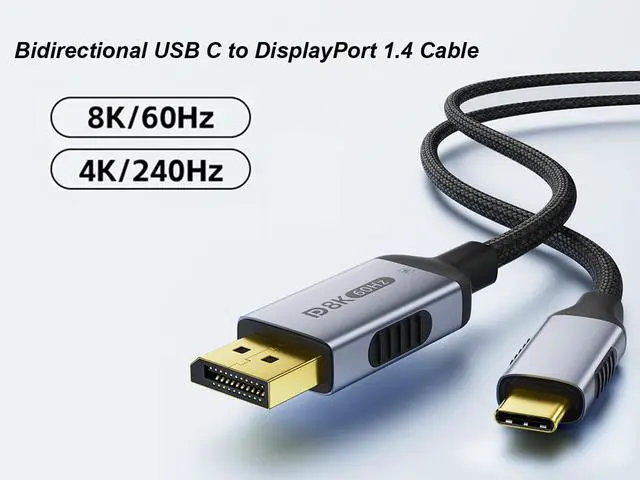 Alt view image 3 of 7 - Bidirectional USB C to DisplayPort 1.4 Cable 8K@60Hz DP to USB-C or USB-C to DP Reversible Thunderbolt 3/4 Compatible Video Adapter Cable - 4K@240Hz,HDR Support - 6.6 ft.
