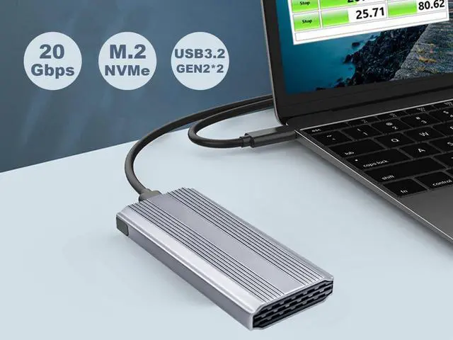 Alt view image 2 of 7 - 20Gbps NVME M.2 Enclosure Adapter with UASP TRIM,USB 3.2 Gen2×2 to NVME PCIE 3.0 M-Key B&M-Key SSD External Enclosure for 2230/2242/2260/2280,Aluminum Case with USB-C Cable