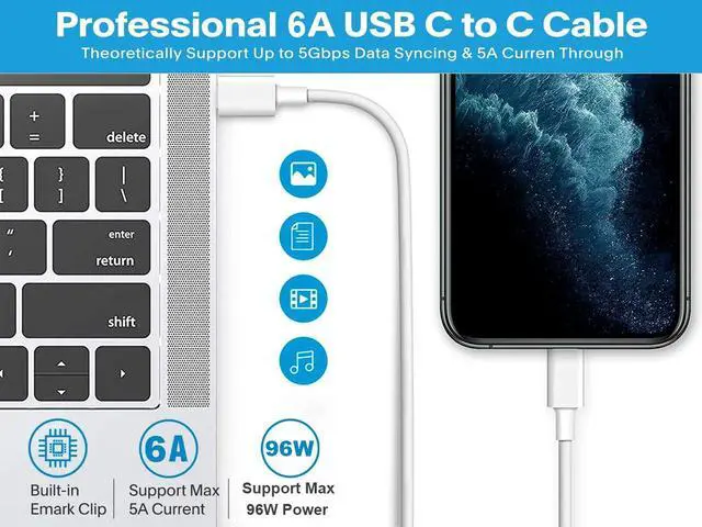 Alt view image 7 of 7 - 96W USB C Wall Charger, Universal GaN III Power Supply Adapter, Replacement Foldable Fast Charger PD3.0 for MacBook Pro/Air, HP, Lenovo, Asus, Steam Deck, and All Type C Devices (6.6ft Cable )
