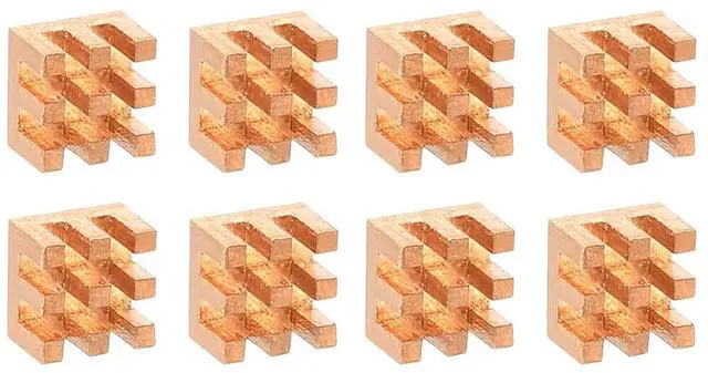Alt view image 2 of 5 - Copper Heatsink 7x7x5mm with 2.0 W/mK Thermal Adhesive Tape Heat Sink for Motherboard ,Memory, IC Chipset Cooling Radiator - Pack of 8