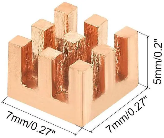 Alt view image 5 of 5 - Copper Heatsink 7x7x5mm with 2.0 W/mK Thermal Adhesive Tape Heat Sink for Motherboard ,Memory, IC Chipset Cooling Radiator - Pack of 8