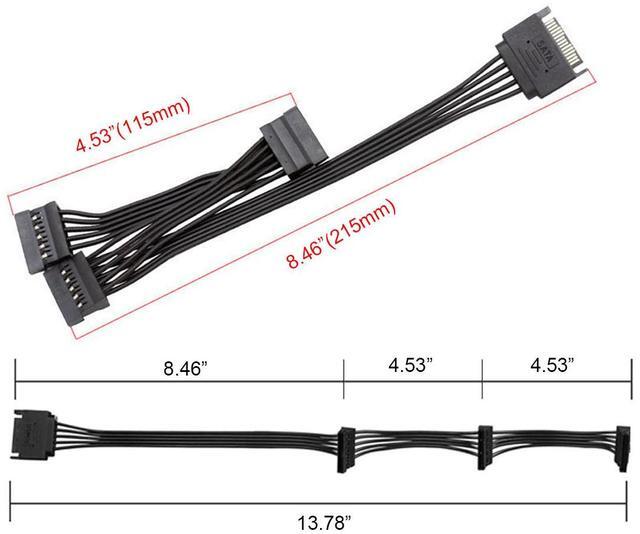 Alt view image 4 of 6 - SATA Power Splitter Cable,1 to 3 SATA 15-Pin Male to Female Extension Cable for SSD,DVD-ROM,HDD,13.8 Inch - Black