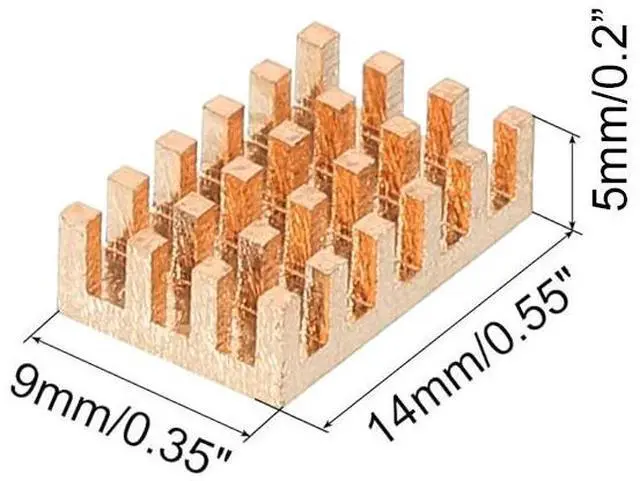Alt view image 4 of 4 - Copper Heatsink 14x9x5mm with 2.0 W/mK Thermal Adhesive Tape Heat Sink for Motherboard ,Memory, IC Chipset Cooling Radiator - Pack of 4