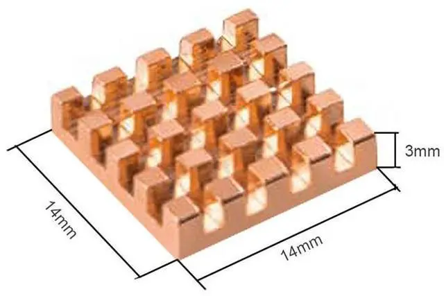 Alt view image 3 of 3 - Copper Heatsink 14x14x3mm with 2.0 W/mK Thermal Adhesive Tape Heat Sink for Motherboard ,Memory, IC Chipset Cooling Radiator - Pack of 4