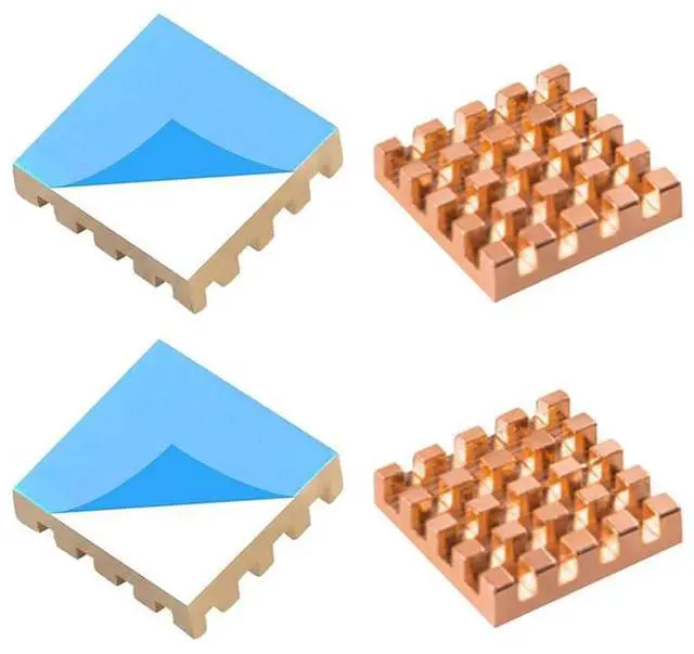 Alt view image 2 of 3 - Copper Heatsink 14x14x3mm with 2.0 W/mK Thermal Adhesive Tape Heat Sink for Motherboard ,Memory, IC Chipset Cooling Radiator - Pack of 4