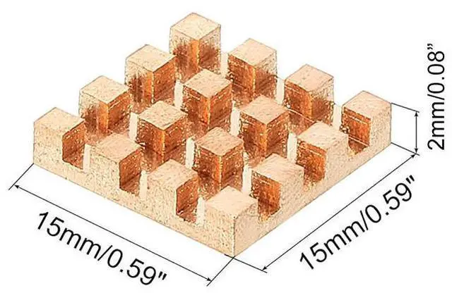 Alt view image 4 of 4 - Copper Heatsink 15x15x2mm with 2.0 W/mK Thermal Adhesive Tape Heat Sink for Motherboard ,Memory, IC Chipset Cooling Radiator - Pack of 4