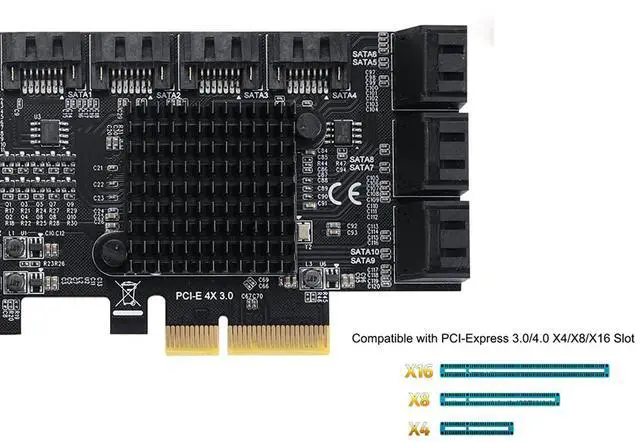 Alt view image 4 of 7 - EN-Labs 10 Port SATA PCIe Card, 6 Gbps SATA 3.0 to PCI-e X4 Card,PCI Express to SATA Controller Expansion Card, SATAIII Non-Raid,with Full Profile & Low Profile Bracket (ASMedia ASM1166 Chipset)