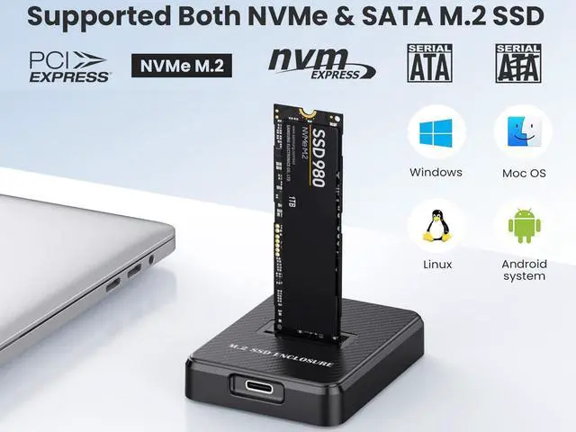 Alt view image 5 of 7 - 10Gbps NVMe & SATA M.2 Docking Enclosure, M.2 SSD to USB-A/C Reader/Writer Adapter Compatible with (M Key, B+M Key) NVMe and NGFF SSD of 2280 2260 2242 2230 form factors,UASP Supports